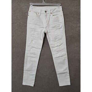 American Eagle Airflex+ Skinny Jeans Mens 28x30 White Distressed Stretch